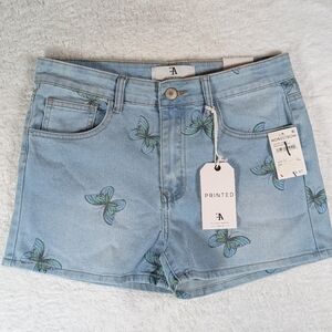 105-Flying Angel Nordstrom Blue‎ Butterfly Print Women's Denim Shorts